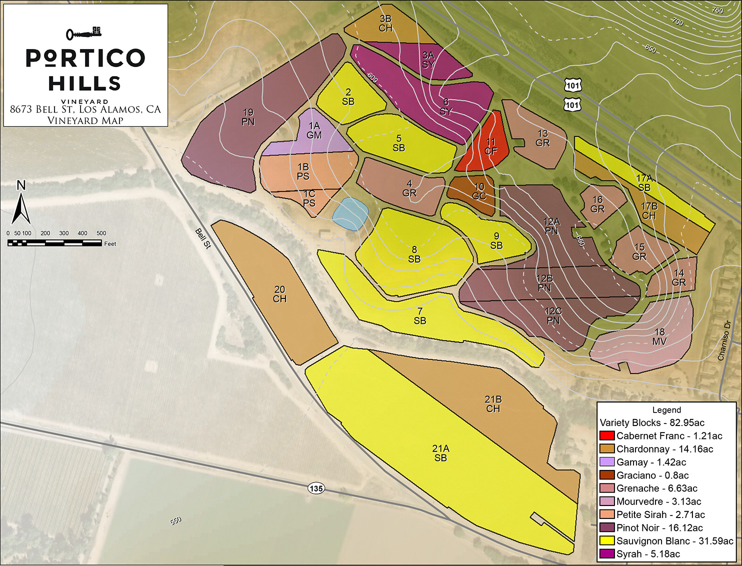 Portico Hills Vineyard Block Map