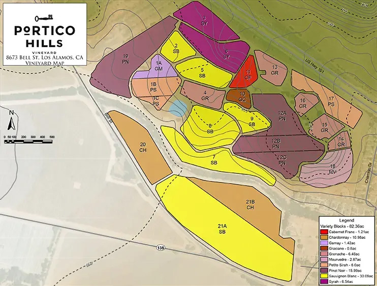 Portico Hills Vineyard Block Map